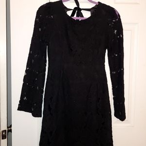 MM Couture by Miss Me - black, long sleeve, open back, lace midi dress